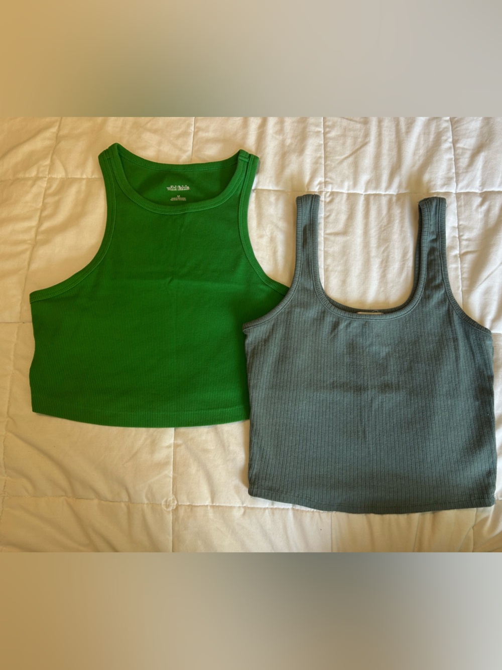 Wild Fable Ribbed Tank Top Set in Green & Grayish Blue